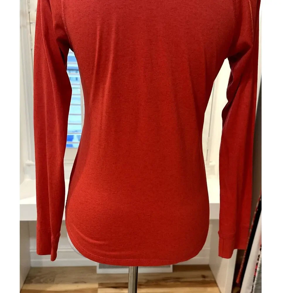 Reebok Women's Orange Performance Heather Quarter Zip Long Sleeve Shirt S